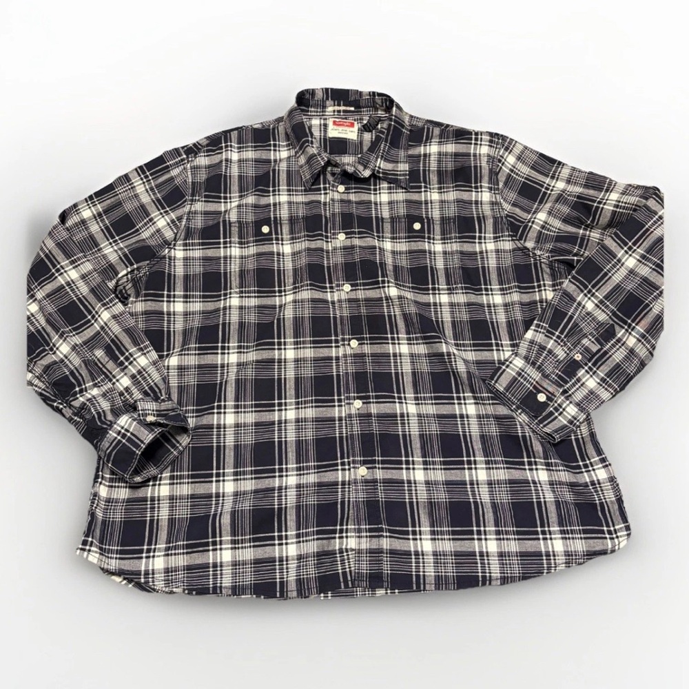 Wrangler Western Shirt 3XL Men's Button Down Blue White Plaid Long Sleeve
